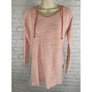 Columbia Pink Hooded Pull Over Sweater Long Roll Tab Sleeve S/P